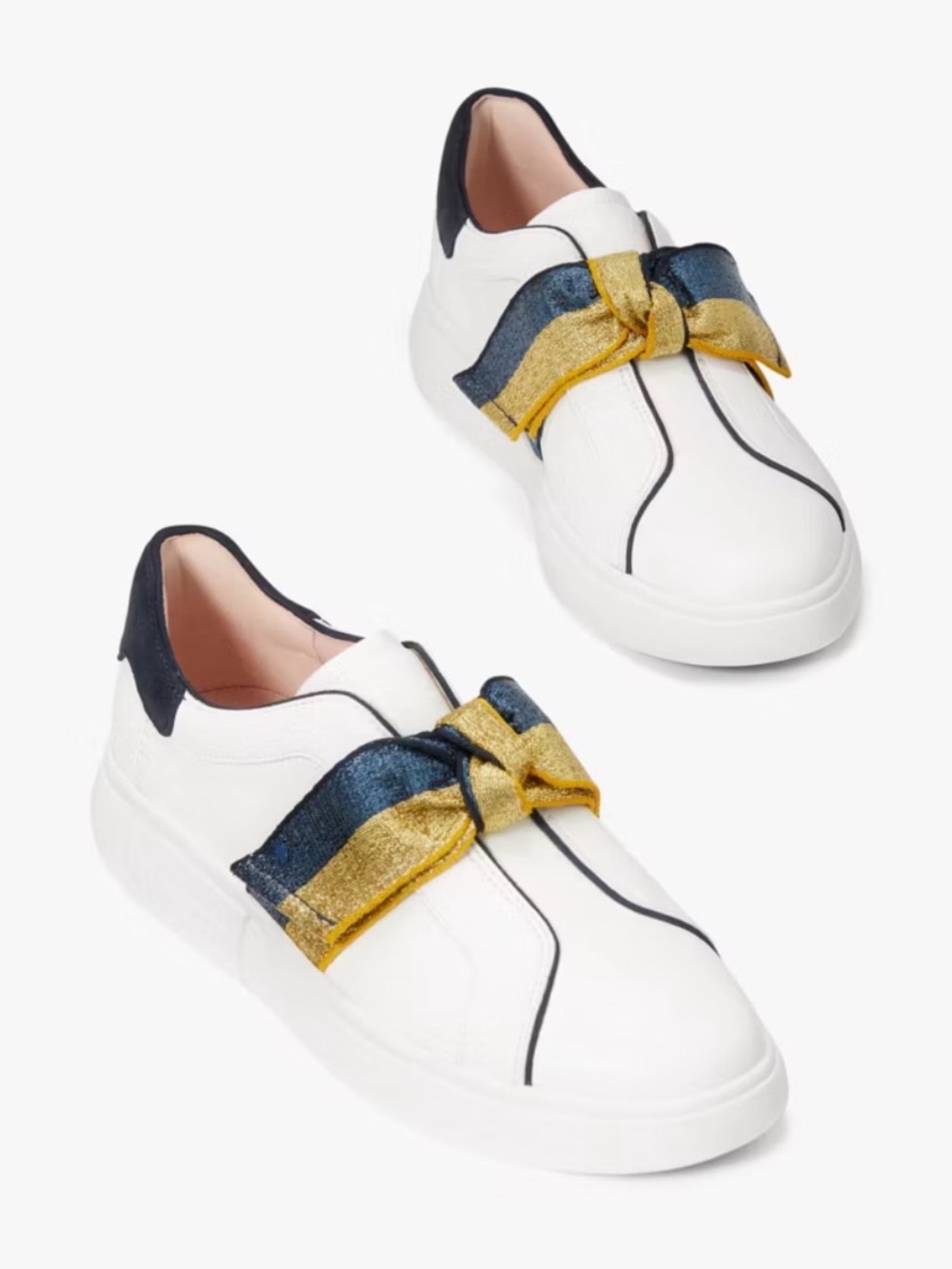 Kate spade White Slip-On Sneakers with Navy & Gold Bow